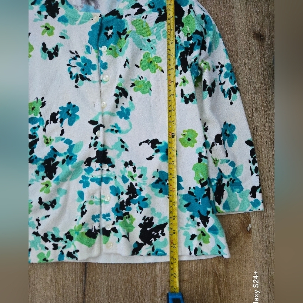 Charter Club Floral Button-Up Blouse - White, Blue, Green - Picture 4 of 6